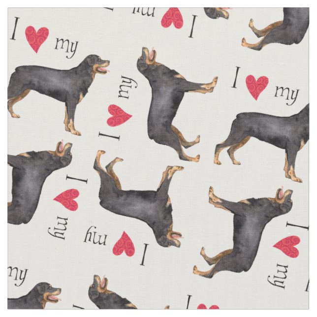 I Love my Rottweiler Fabric (Close Up)