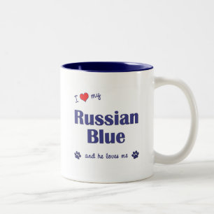 I Love My Russian Blue (Male Cat) Two-Tone Coffee Mug