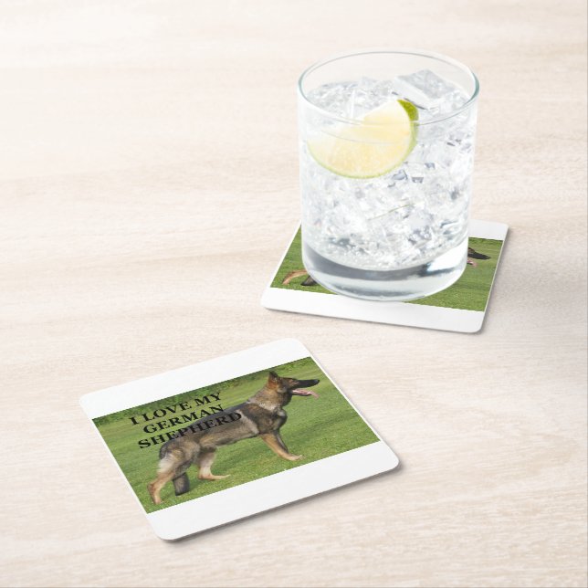 I love my sable german shepherd square paper coaster (Insitu)