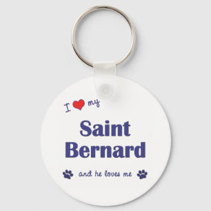 I Love My Saint Bernard (Male Dog) Keychain