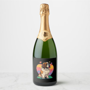 I Love My Saint St Bernard Dog Sparkling Wine Label