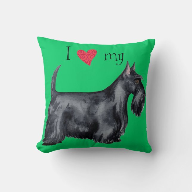 I Love my Scottie Throw Pillow (Front)