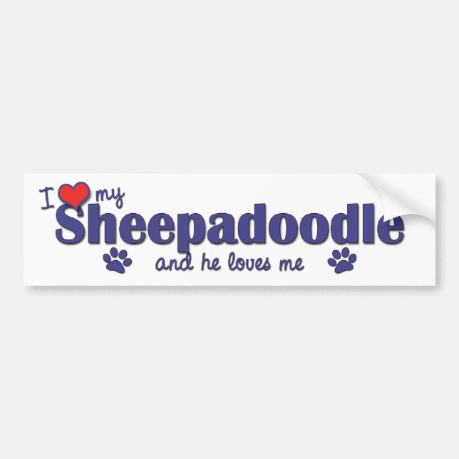 I Love My Sheepadoodle (Male Dog) Bumper Sticker (Front)