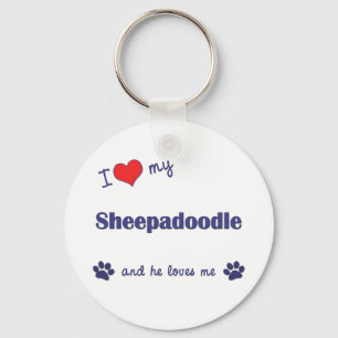 I Love My Sheepadoodle (Male Dog) Keychain
