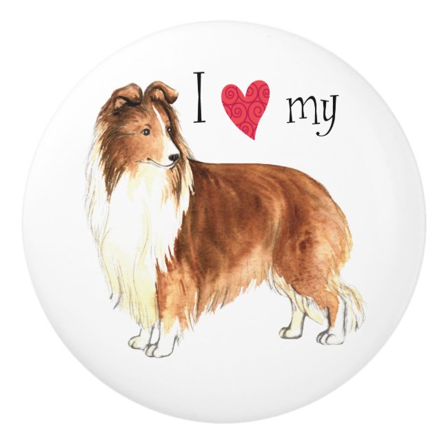 I Love my Sheltie Ceramic Knob (Front)
