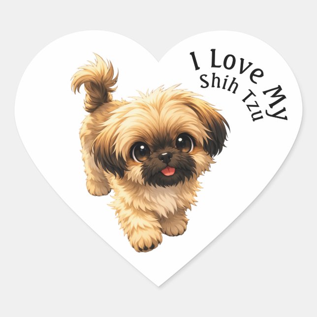 I Love My Shih Tzu Dog Heart Sticker (Front)