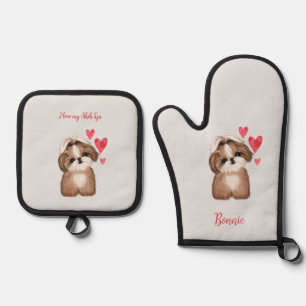 I Love my Shih Tzu Dog Personalized Oven Mitt & Pot Holder Set