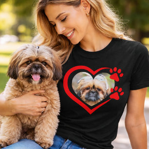 I Love My Shih Tzu Red Heart Paw Dog Lover Design T-Shirt