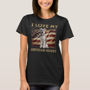 I Love My Siberian Husky Dad Mom American Flag Wei T-Shirt
