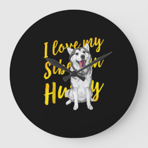 I Love My Siberian Husky Snow Dog Lover Gift Large Clock