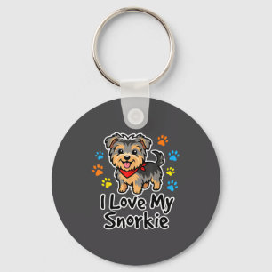 I Love My Snorkie Cute Schnauzer Yorkie Mix Dog Lo Keychain