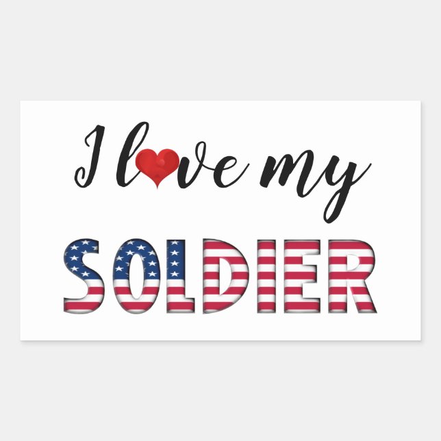 I love my Soldier, Heart American Flag Typography Sticker (Front)
