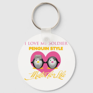 I Love My Soldier Penguin Style Keychain