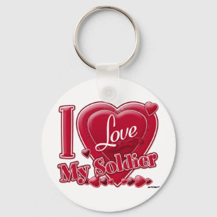 I Love My Soldier red - heart Keychain