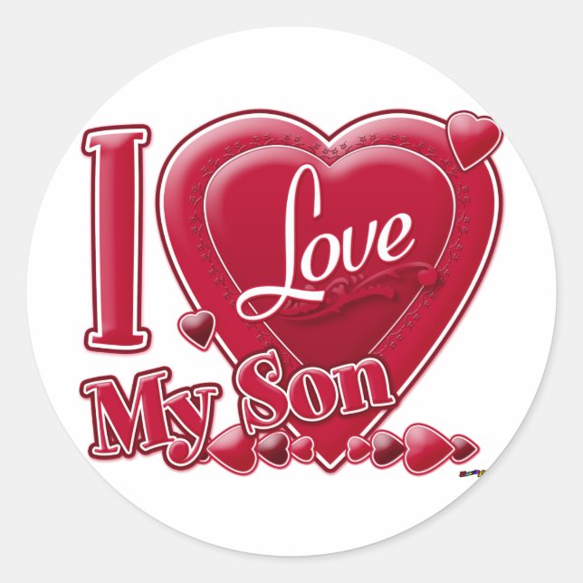 I Love My Son red - heart Classic Round Sticker (Front)