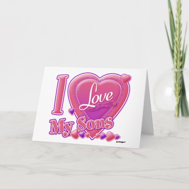 I Love My Sons pink/purple - heart Card (Front)
