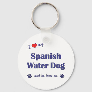 I Love My Spanish Water Dog (Male Dog) Keychain
