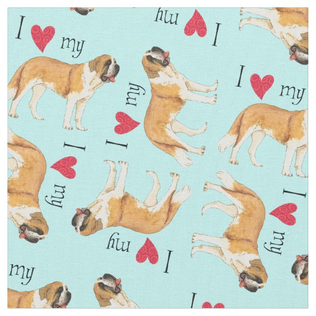 I Love my St. Bernard Fabric (Close Up)