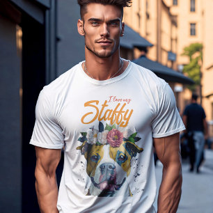 I love my Staffy, dog in flowers Personalized gift T-Shirt