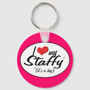 I Love My Staffy (It's a Dog) Keychain