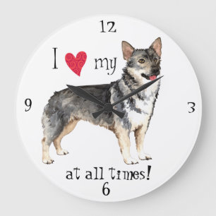 I Love my Swedish Vallhund Large Clock