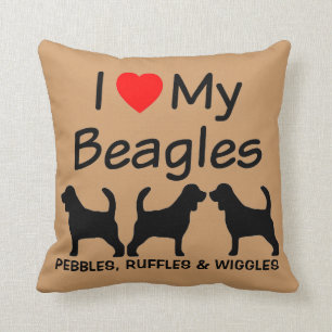 I Love My Three Beagle Dogs Throw Pillow