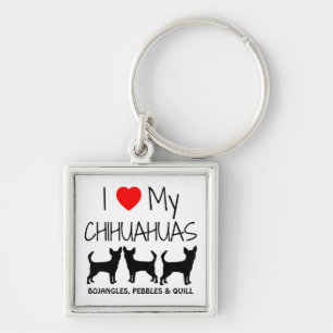 I Love My Three Chihuahua Custom Keychain