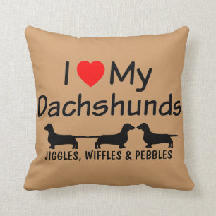 I Love My THREE Dachshunds Throw Pillow