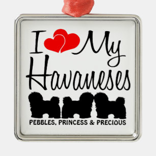 I Love My Three Havaneses Metal Ornament