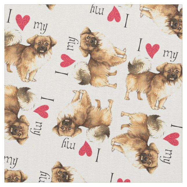 I Love my Tibetan Spaniel Fabric (Close Up)