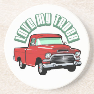 I love my truck - Old, classic red pickup Coaster