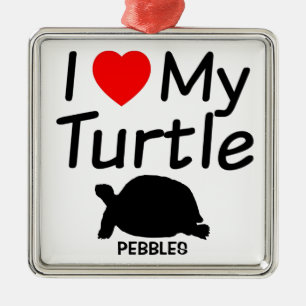 I Love My Turtle Metal Ornament
