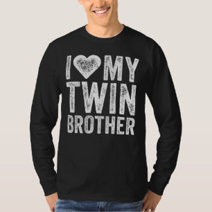 I Love My Twin Brother Heart Distressed Retro T-Shirt