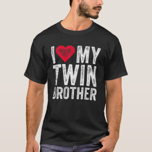 I Love My Twin Brother Red Heart Distressed Retr T-Shirt