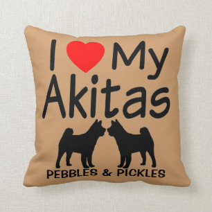 I Love My TWO Akita Dogs Throw Pillow
