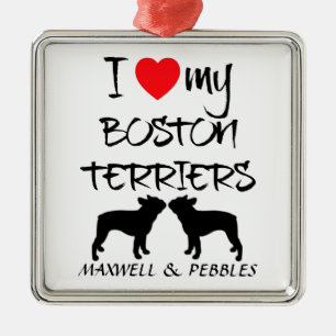 I Love My Two Boston Terrier Dogs Metal Ornament