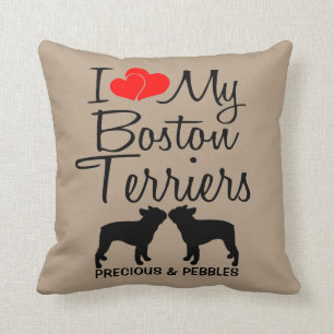 I Love My Two Boston Terriers Dogs Throw Pillow