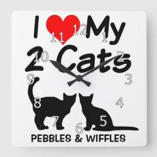 I Love My TWO Cats Silhouette Square Wall Clock