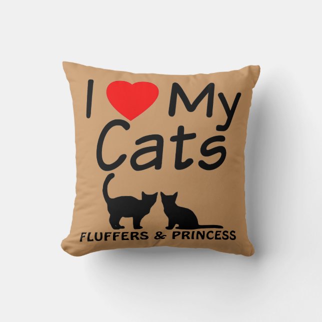 I Love My TWO Cats Throw Pillow (Front)