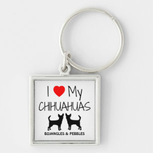 I Love My Two Chihuahua Custom Keychain