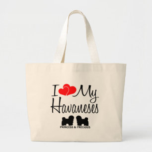 I Love My Two Havaneses Large Tote Bag