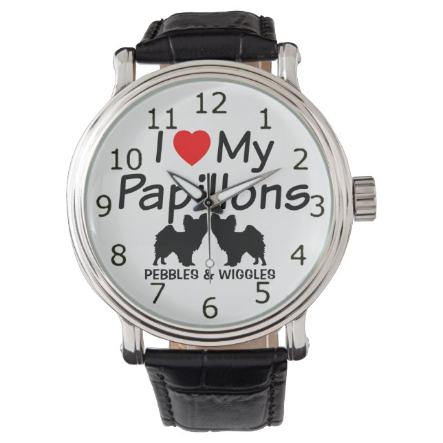 I Love My Two Papillon Dogs Watch (Front)