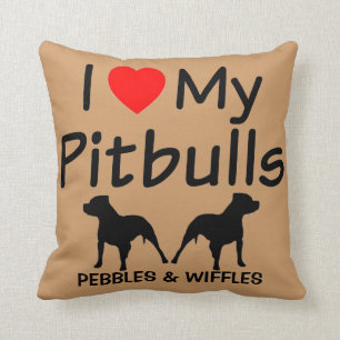 I Love My TWO Pitbulls Throw Pillow