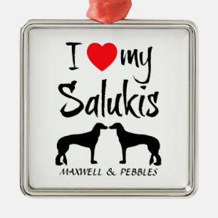 I Love My Two Saluki Dogs Metal Ornament