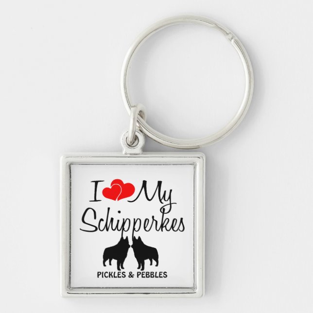I Love My Two Schipperkes Custom Keychain (Front)