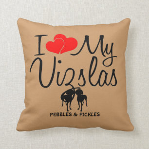 I Love My Two Vizsla Dogs Throw Pillow