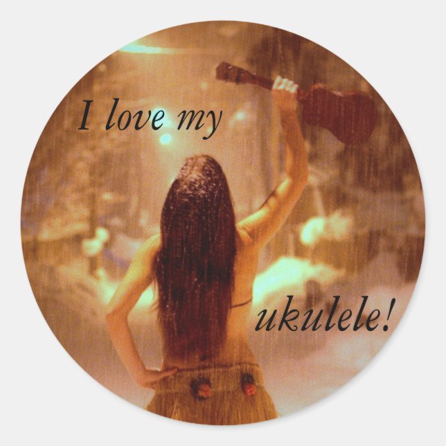 I love my ukulele! classic round sticker (Front)