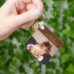 I love my Uncle add name photos brown orange Keychain