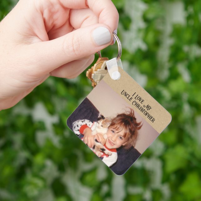 I love my Uncle add name photos brown peach Keychain (Hand)