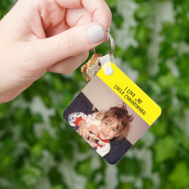 I love my Uncle add name photos yellow grey Keychain (Hand)